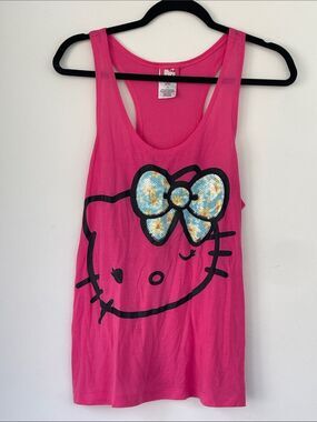 Hello Kitty Juniors Pink Tank Top with Sequin Bow Large